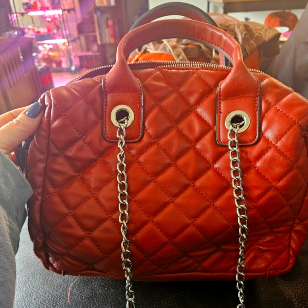 Red quilted-look purse